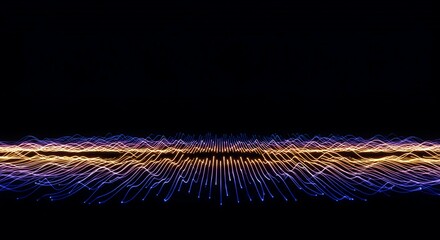 Abstract illustration of repetitive sound waves propagating across an empty, dark background, representing an acoustic echo, ripple, graphic, background