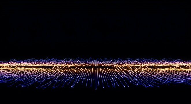 Abstract illustration of repetitive sound waves propagating across an empty, dark background, representing an acoustic echo, ripple, graphic, background - Powered by Adobe