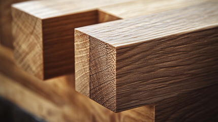 Close up of traditional woodworking joint and timber joinery craftsmanship detail