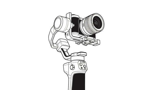 Detailed technical illustration of a modern handheld electronic camera gimbal stabilizer, designed for professional smooth video recording and cinematic footage production with precision