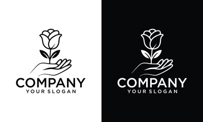 Creative women hand holding flower logo design for cosmetic, spa, shop and others