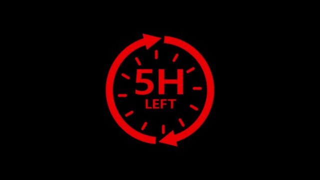 24 hours clock with circle arrow and the numbers 9 Hour left. video animation on alpha channel background, Clock timer, time passage waiting time animation. countdown, date, deadline, design,