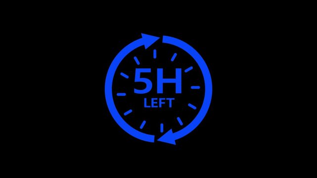 24 hours clock with circle arrow and the numbers 9 Hour left. video animation on alpha channel background, Clock timer, time passage waiting time animation. countdown, date, 