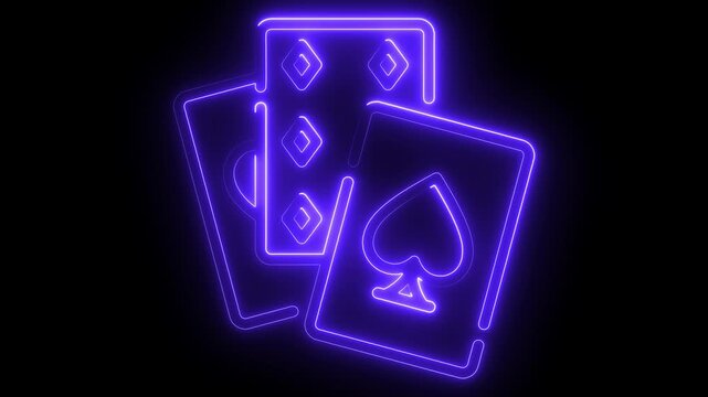 Glowing neon ace of spades playing card icon in blue light on dark background with reflection on surface. abstract, banner, background,