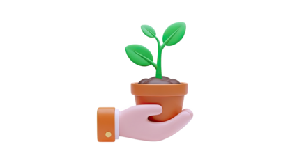 Hand holding a potted plant, symbolizing growth and care