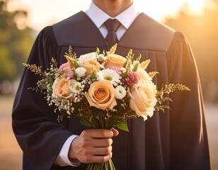 graduate with a bouquet of flowers