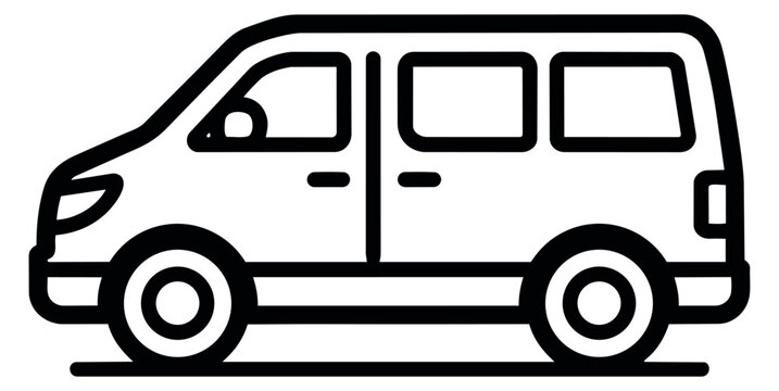Line art illustration of a minivan depicting a side view for passenger transport