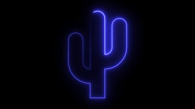 Neon cactus icon animation, color flicker. Glowing neon cactus plant, looped color blink animation. Saguaro cactus icon, western adventure, desert, adventure, adventures, animation, 