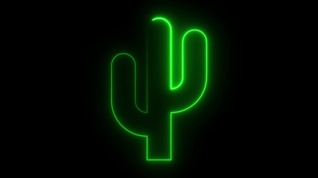 Neon cactus icon animation, color flicker. Glowing neon cactus plant, looped color blink animation. Saguaro cactus icon, western adventure, desert, adventure, adventures, animation, blink, 