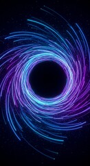 An abstract digital vortex background featuring vibrant blue and purple flowing lines, symbolizing rapid data movement and technological power, technology, glow, electric