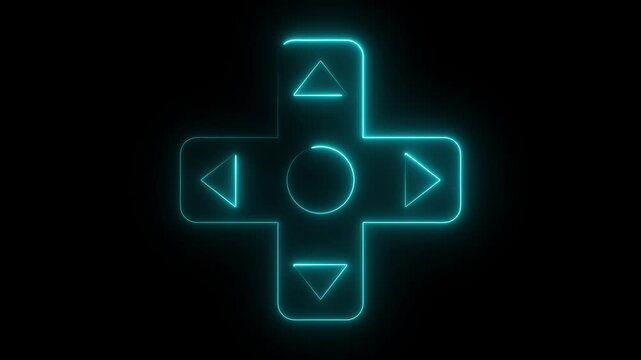 Neon Bright green neon circular game controller icon with symbols on black background gaming joystick. game, gaming, gamer, controller, joystick, 