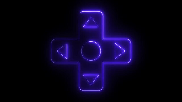 Neon Bright green neon circular game controller icon with symbols on black background gaming joystick. game, gaming, gamer, controller, joystick, gamepad, 