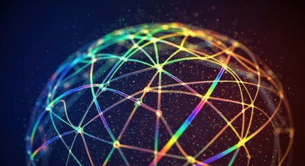 A vibrant globe of interconnected lines and nodes, radiating color against a gradient backdrop