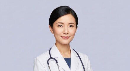 Confident Asian Female Doctor Smiling in White Coat with Stethoscope Professional Medical