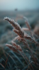 Frost-Covered Grasses Bathed in Soft Morning Light Capturing the Beauty of Nature's Winter Splendor