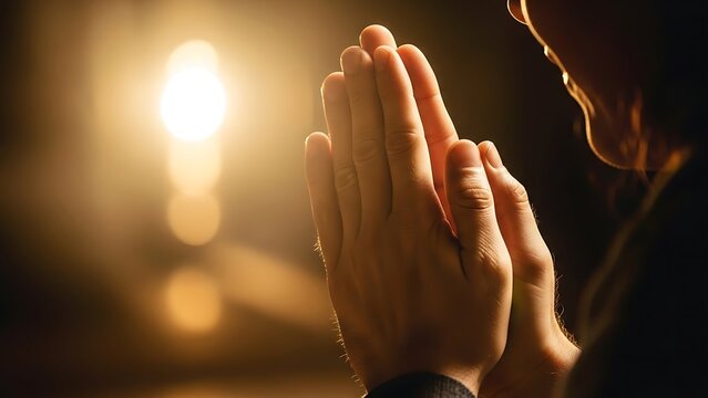 Man Praying with Hands Clasped Together.