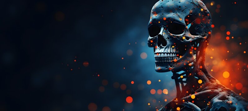 Pointillist grunge design of skeleton mummy with abstract dotted pattern,generative AI