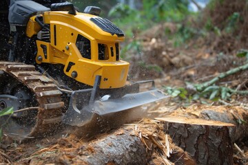 yellow stump grinder cutting tree