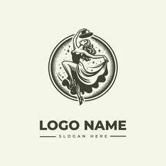 A black and white illustration of a mermaid sitting on a rock, surrounded by a circle with a logo name and slogan on a beige background.