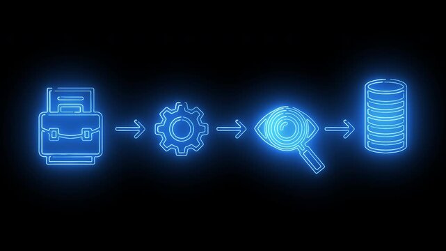 Neon Blue Business Insight And Data Review Workflow Featuring Search Analysis And Decision Support Systems