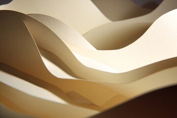 Abstract composition of layered, wavy paper in soft hues creating depth and texture.