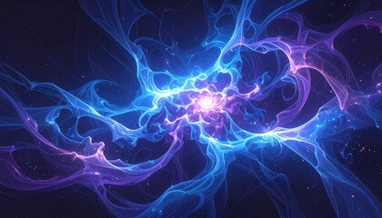Naklejka premium Abstract Cosmic Nebula Energy Burst with Swirling Blue and Purple Hues.