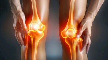 Knee Pain and Osteoarthritis Concept with Medical Anatomy and Inflammation Highlight