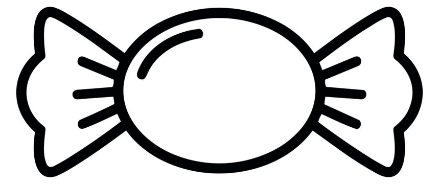 Line art illustration of a wrapped candy depicting a sweet treat for confectionery design