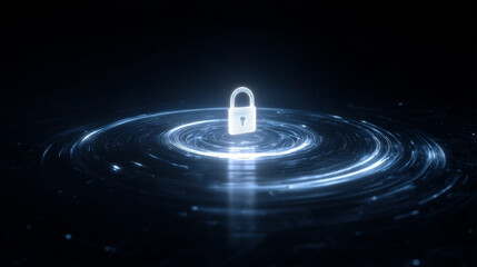 Glowing blue digital padlock on circuit board background representing cyber security and data protection