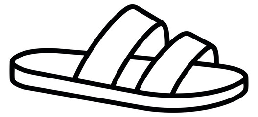 Line art illustration of a single slipper depicting casual summer footwear for leisure