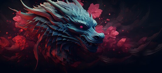 Pointillist grunge design of dragon lotus with abstract dotted pattern,generative AI