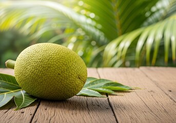 breadfruit on wooden table with natural background