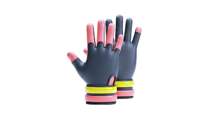 Stylized Black and Coral Gloves with Yellow Accents