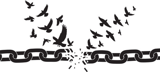 Chain Break Freedom Birds Silhouette Vector Illustration