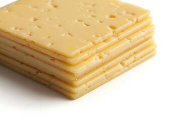 Close Up Cheese Slices Isolated on White Background