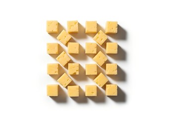 Cheese Cubes Flat Lay on White Background
