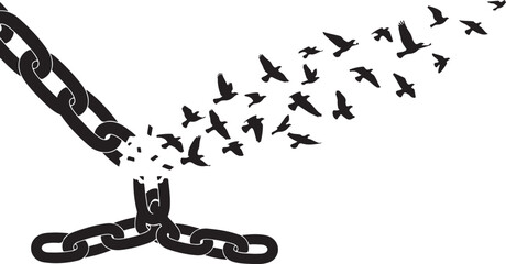 Chain Break Freedom Birds Silhouette Vector Illustration