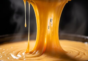 Golden Melted Cheese Dripping Macro Shot