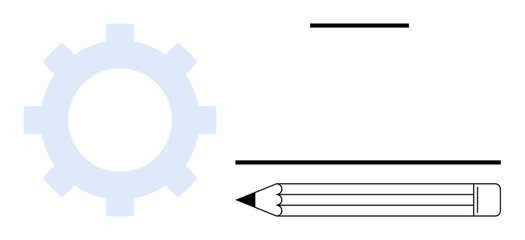 Innovation, creativity, productivity, workflow, planning, brainstorming. Gear symbol, pencil and lines. Innovation and creativity tools concept for planning and productivity © robu_s