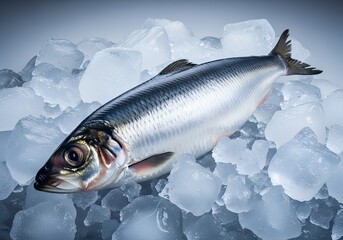 Whole Fresh Herring Fish on ice