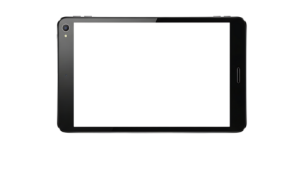 Black tablet with blank screen on white background isolated on transparent background