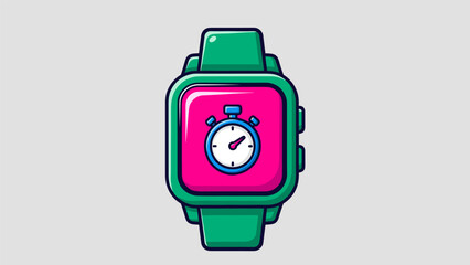Naklejka premium Green Smartwatch with Stopwatch Icon on Pink Screen for Time Management.