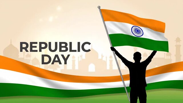 Patriotic Man Holding Waving Indian Flag Republic Day Background
