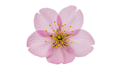 Beautiful pink flower with yellow stamens isolated on transparent background