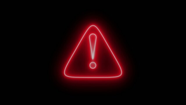A glowing red warning sign with an exclamation mark on a black background