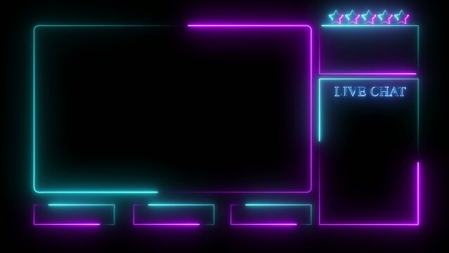 A neon-lit computer screen with a live chat window on a dark background