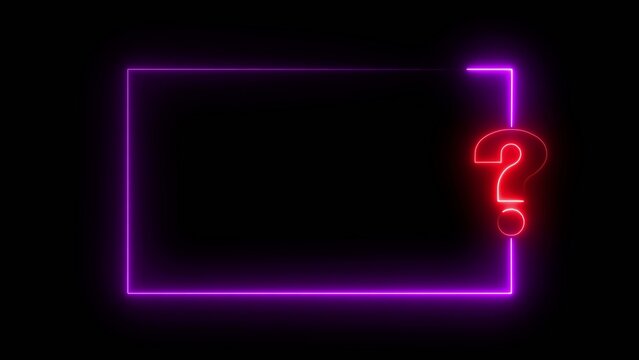 A neon-lit purple rectangle with a red question mark on a black background - Powered by Adobe