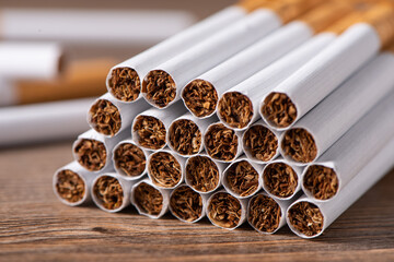 finely crushed tobacco leaf that is used in the manufacture of cigarettes on table