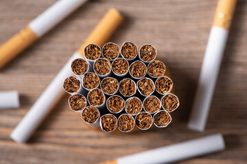 finely crushed tobacco leaf that is used in the manufacture of cigarettes on table