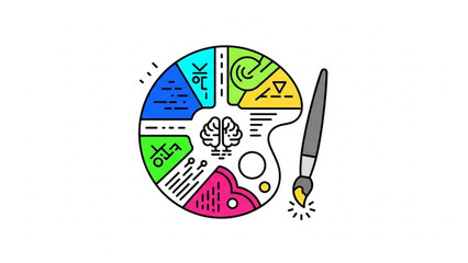 Colorful artist palette with paintbrush, creative art tools, vibrant colors, artistic design elements